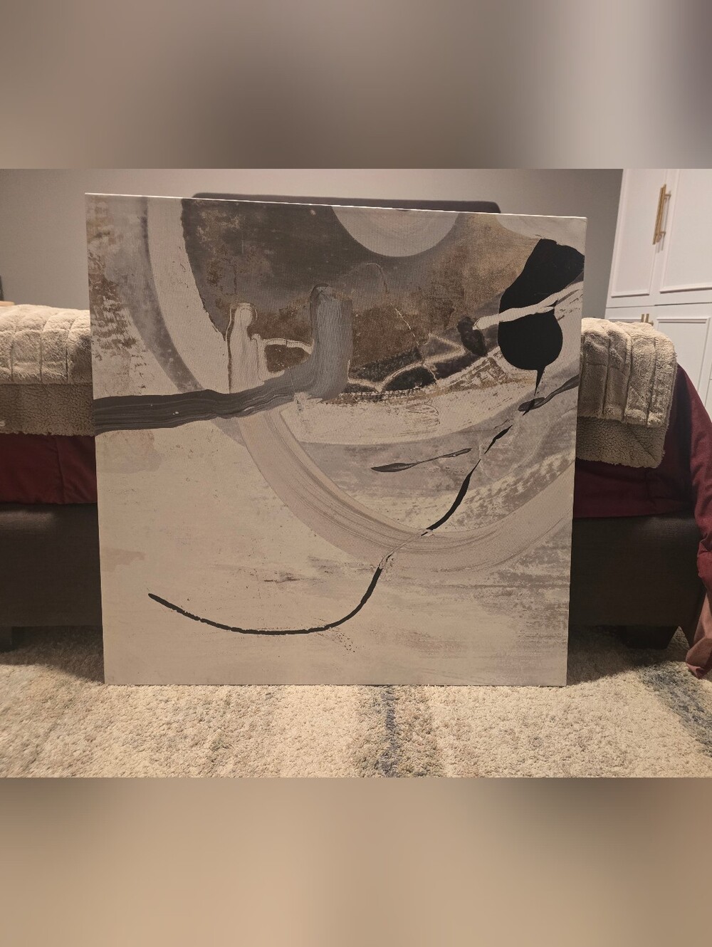 Abstract Monochrome Canvas Wall Art - Neutral Gray and Black 36×36